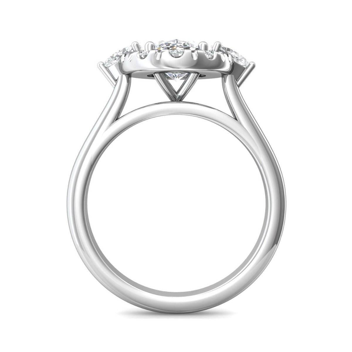 Three Stone Oval and Pear Cut Halo Diamond Engagement Ring In 18K White Gold - DG & Co. Jewellery