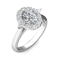 Three Stone Oval and Pear Cut Halo Diamond Engagement Ring In 18K White Gold - DG & Co. Jewellery