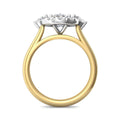 Two Tone Halo Three stone Oval and Pear Diamond Engagement Ring With Plain Band In 18K White And Yellow Gold - DG & Co. Jewellery
