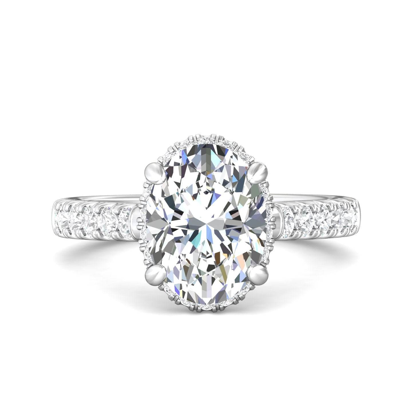 DG & Co. Signature Oval Cut Halo Diamond Engagement Ring 4 Claw Setting Pave Setting Side Stones -Platinum - DG & Co. Jewellery