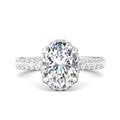 DG & Co. Signature Oval Cut Halo Diamond Engagement Ring 4 Claw Setting Pave Setting Side Stone -18K White - DG & Co. Jewellery