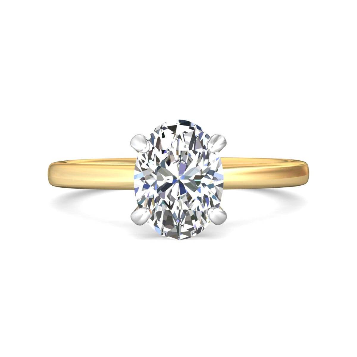 Oval Cut Two-Tone White and Yellow Gold Hidden Halo Diamond Engagement Ring Four Claw Setting - DG & Co. Jewellery