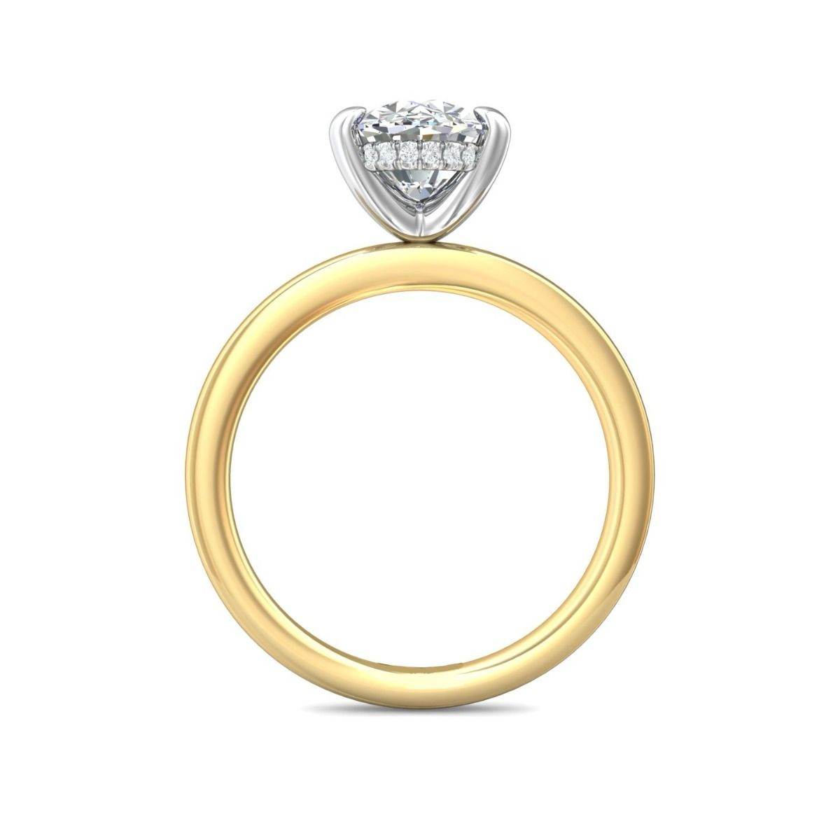 Oval Cut Two-Tone White and Yellow Gold Hidden Halo Diamond Engagement Ring Four Claw Setting - DG & Co. Jewellery