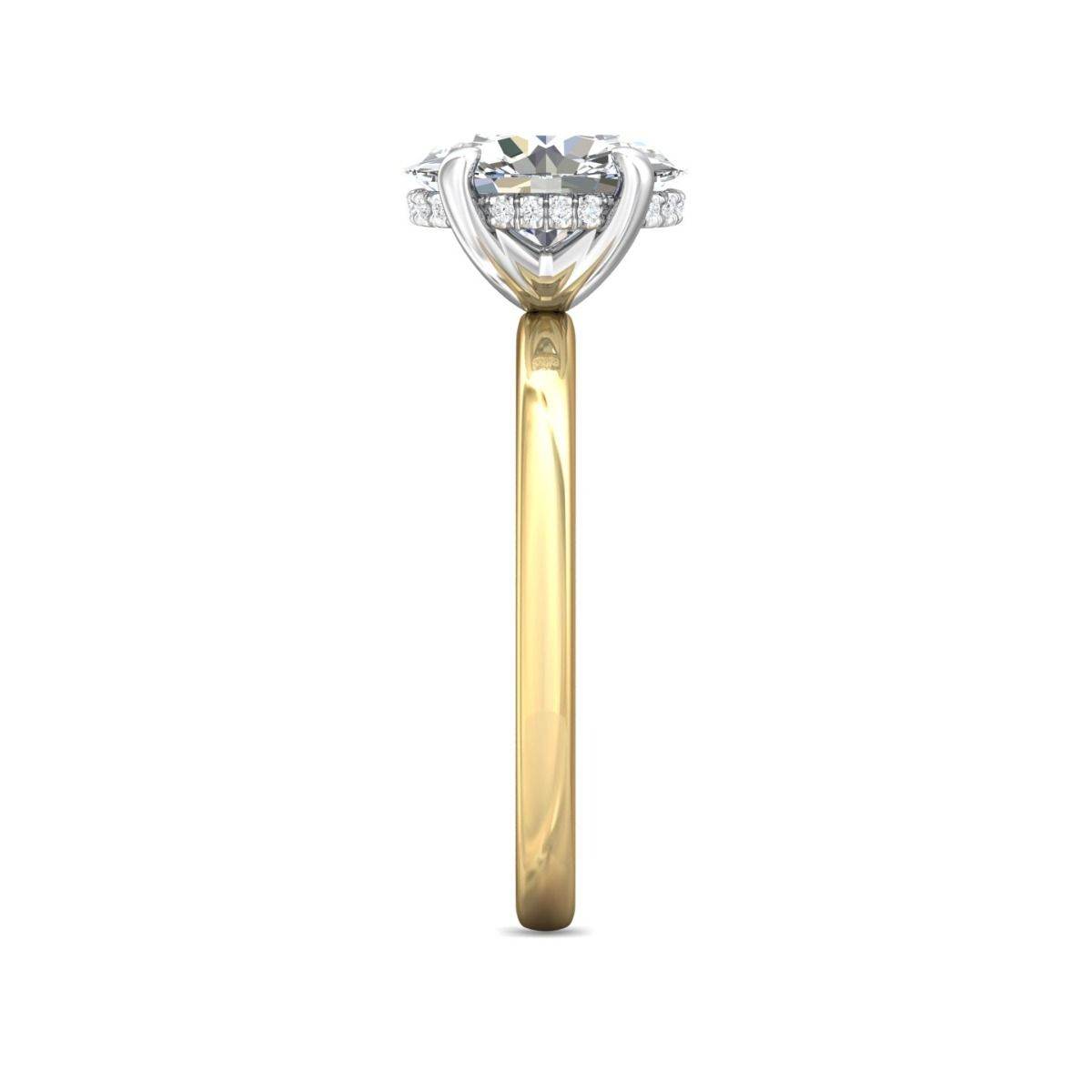 Oval Cut Two-Tone White and Yellow Gold Hidden Halo Diamond Engagement Ring Four Claw Setting - DG & Co. Jewellery