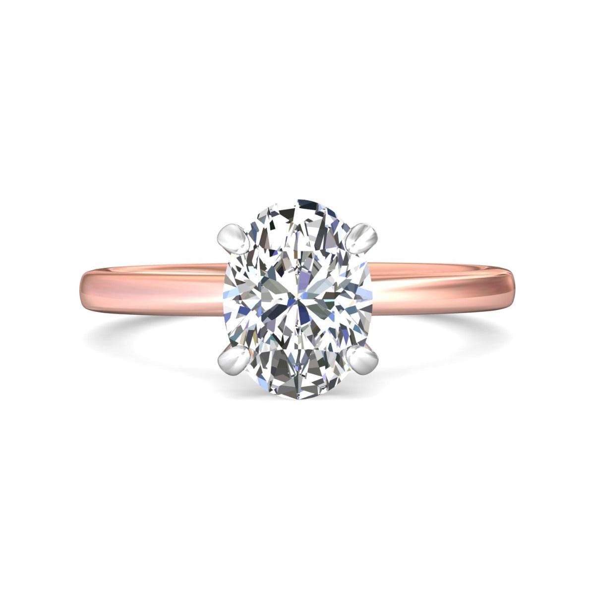 Solitaire Hidden Halo Oval Cut Diamond Engagement Ring Four Claw Setting In Two Tone 18K White and Rose - DG & Co. Jewellery