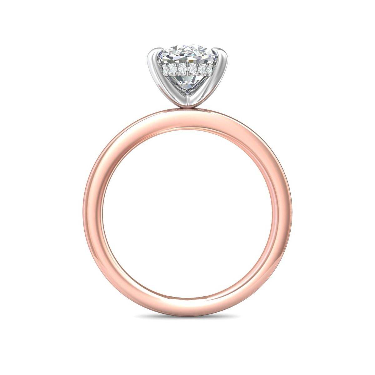 Solitaire Hidden Halo Oval Cut Diamond Engagement Ring Four Claw Setting In Two Tone 18K White and Rose - DG & Co. Jewellery