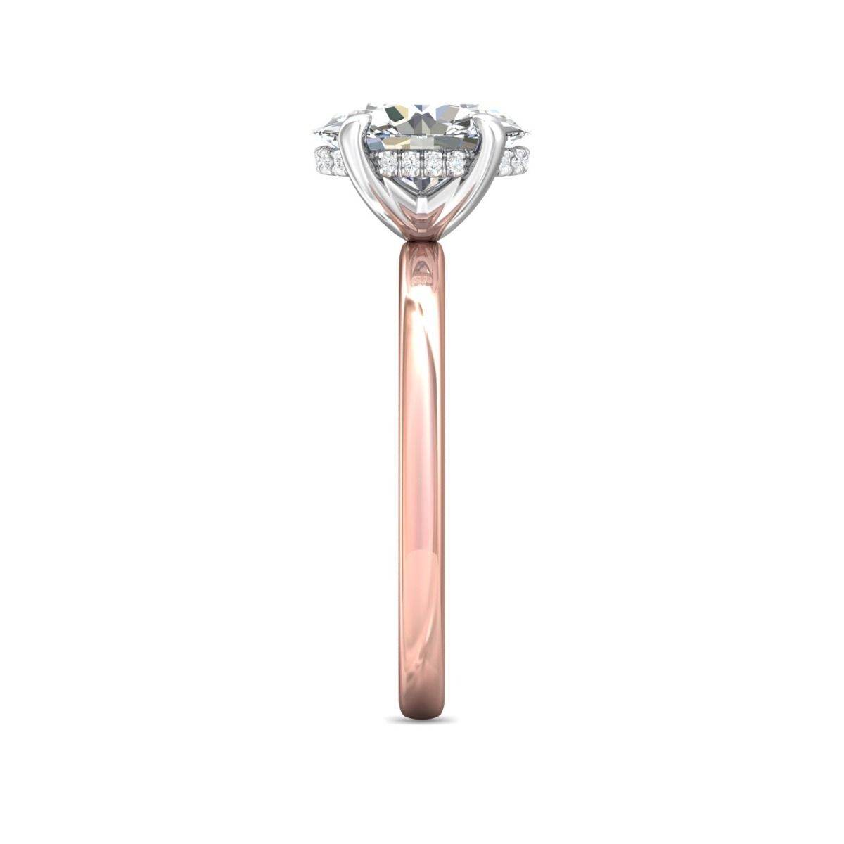 Solitaire Hidden Halo Oval Cut Diamond Engagement Ring Four Claw Setting In Two Tone 18K White and Rose - DG & Co. Jewellery
