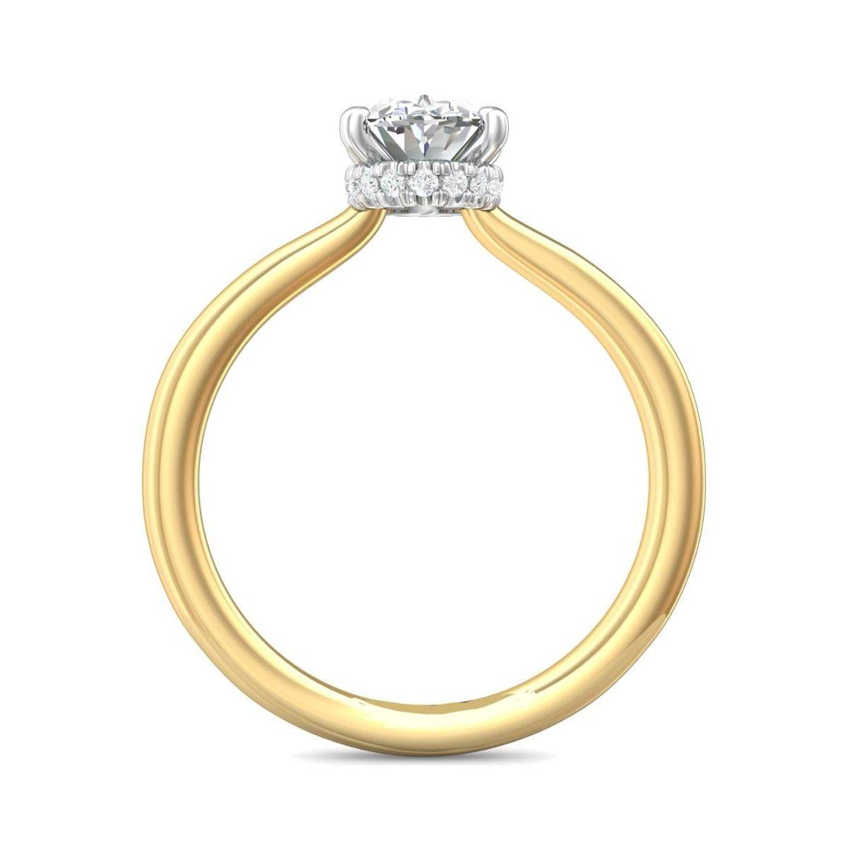 Oval Two-Tone Hidden Halo Diamond Engagement Ring 4 Claw Setting In 18K White And Yellow Gold - DG & Co. Jewellery