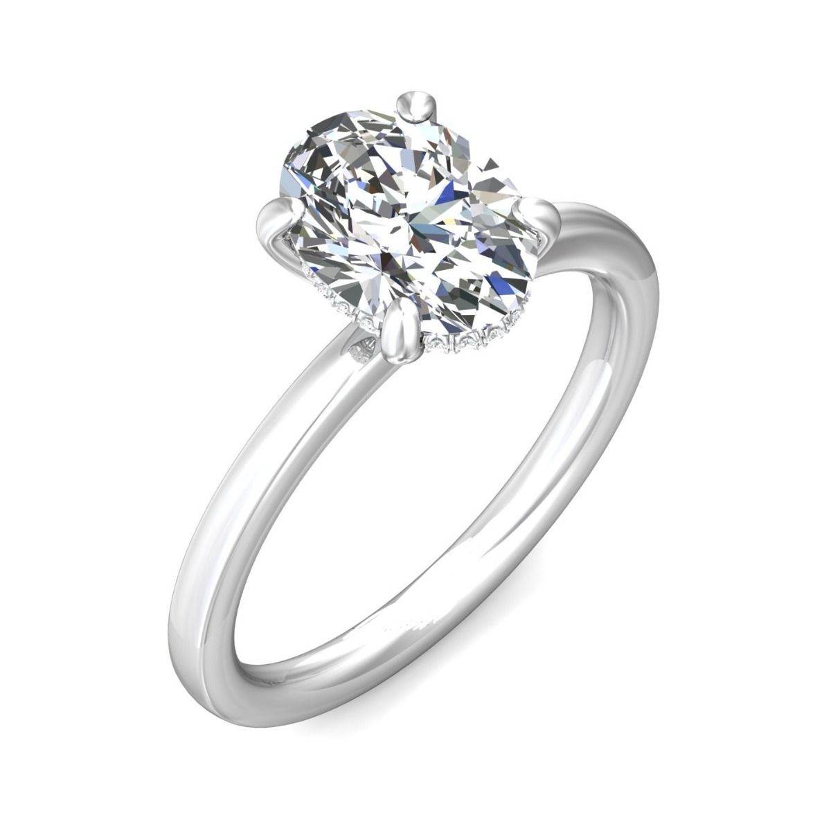 Oval Cut Solitaire Hidden Halo Diamond Engagement Four Prong Setting Ring In 18K White Gold - DG & Co. Jewellery
