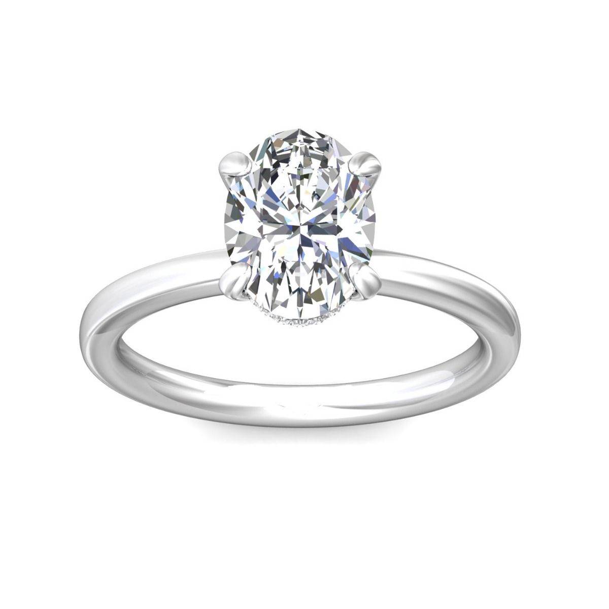 Oval Cut Solitaire Hidden Halo Diamond Engagement Four Prong Setting Ring In 18K White Gold - DG & Co. Jewellery