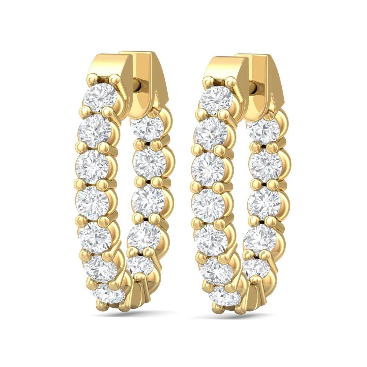 Hoop Diamond Earrings Oval Shape Share Prong In And Out Setting In 18K Yellow Gold - DG & Co. Jewellery