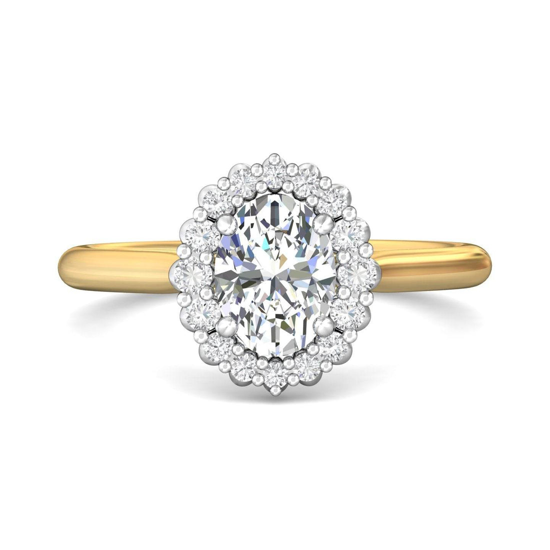 Claw Set Oval Cut Diamond Halo Engagement Ring with Plain Band - 18K Yellow - DG & Co. Jewellery