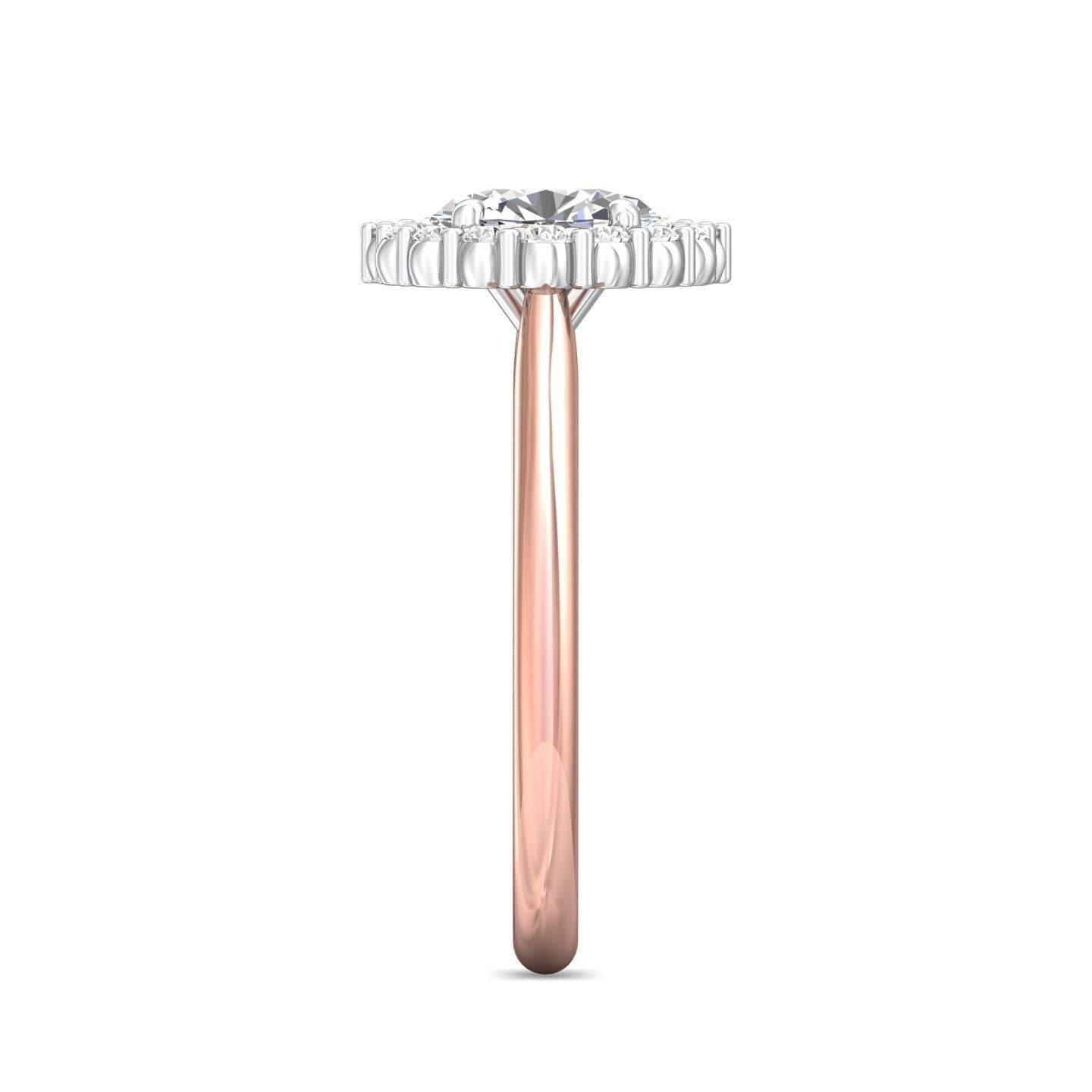 Claw Set Oval Cut Diamond Halo Engagement Ring with Plain Band - 18K Rose - DG & Co. Jewellery