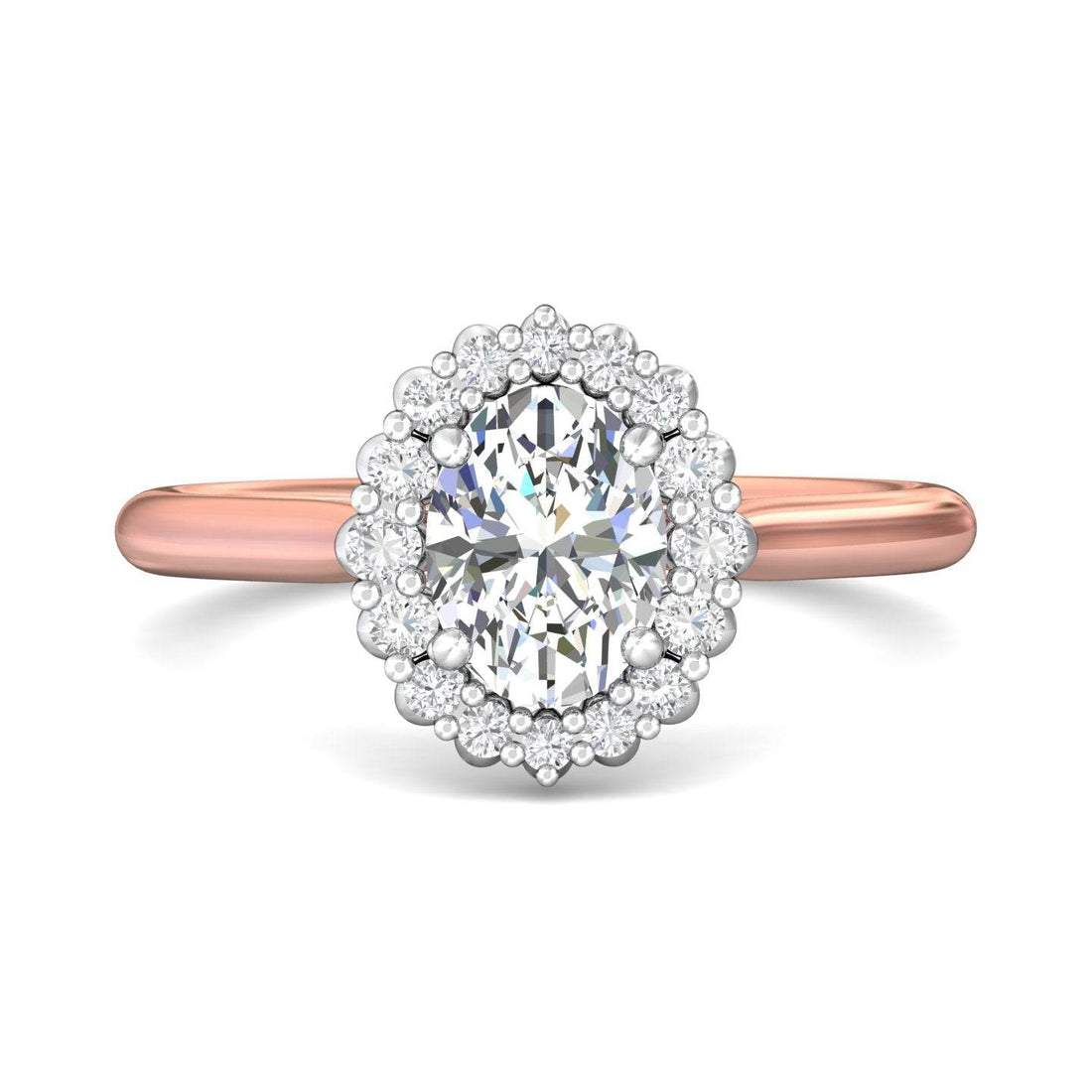 Claw Set Oval Cut Diamond Halo Engagement Ring with Plain Band - 18K Rose - DG & Co. Jewellery
