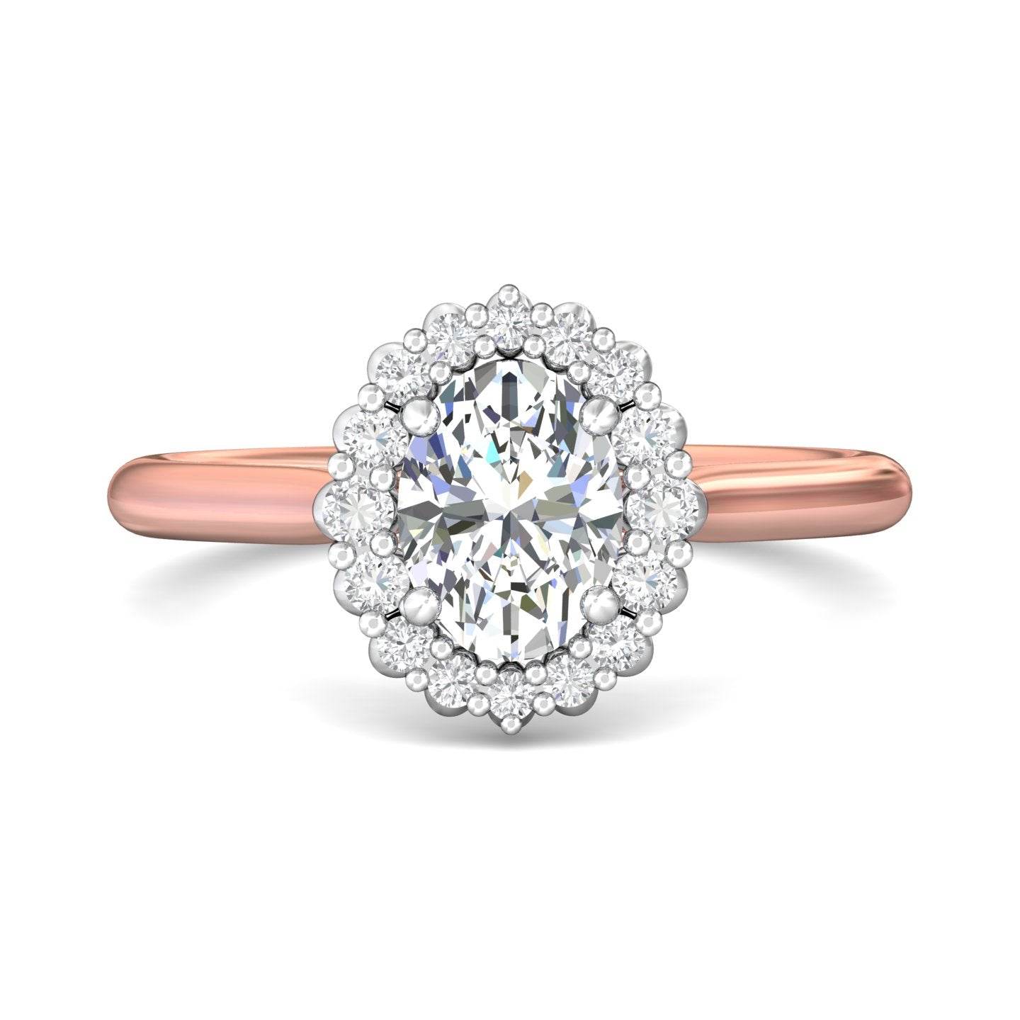 Claw Set Oval Cut Diamond Halo Engagement Ring with Plain Band - 18K Rose - DG & Co. Jewellery