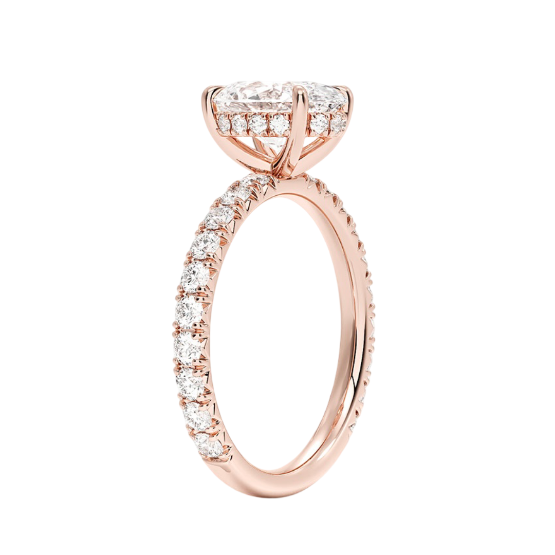 Zoe Oval Cut Hidden Halo 3/4 Pave Setting Diamond Ring - 18K Rose