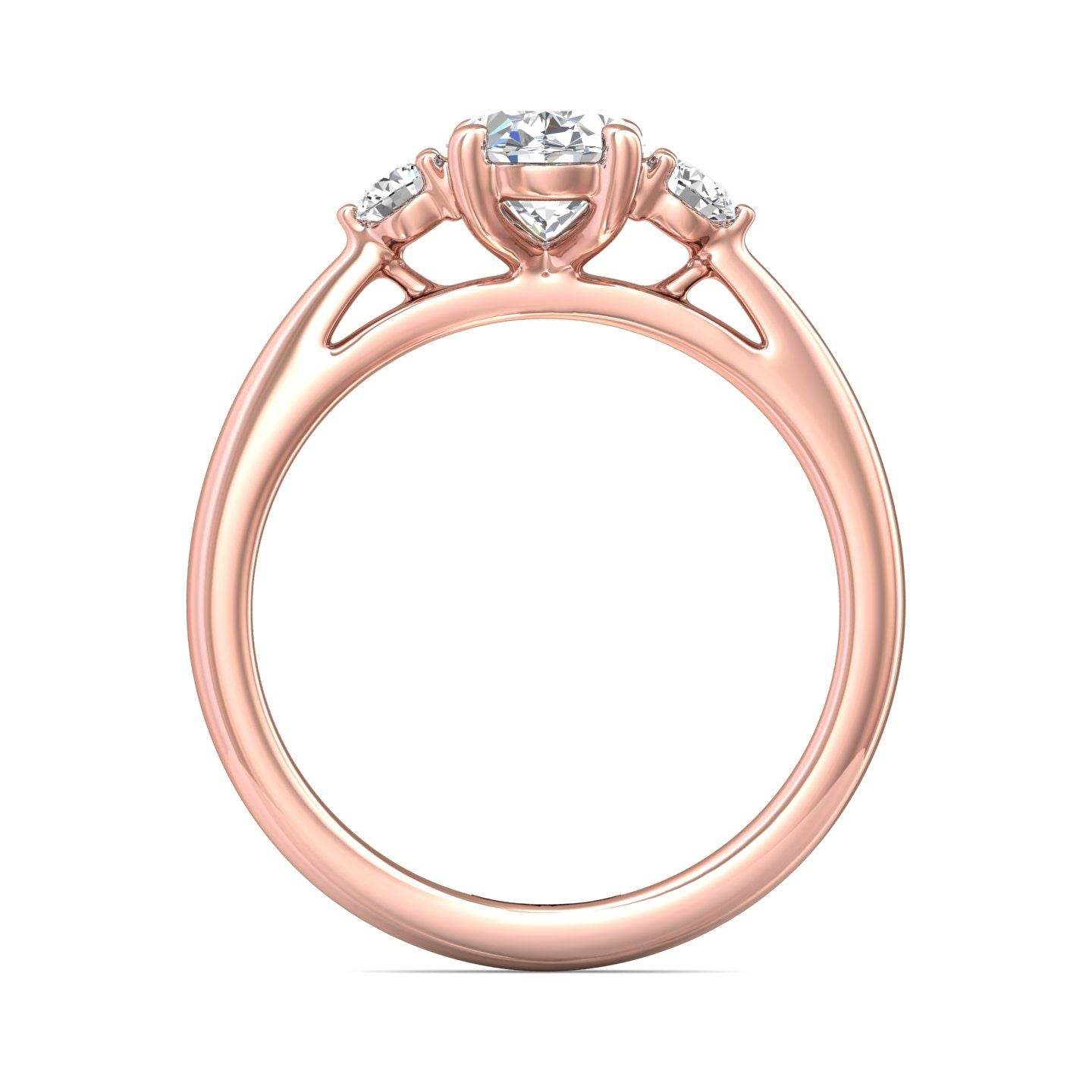 Trilogy Oval Cut Centre Stone Diamond Engagement Ring Side Stones Round Cut 3 Claw Setting-18K Rose - DG & Co. Jewellery