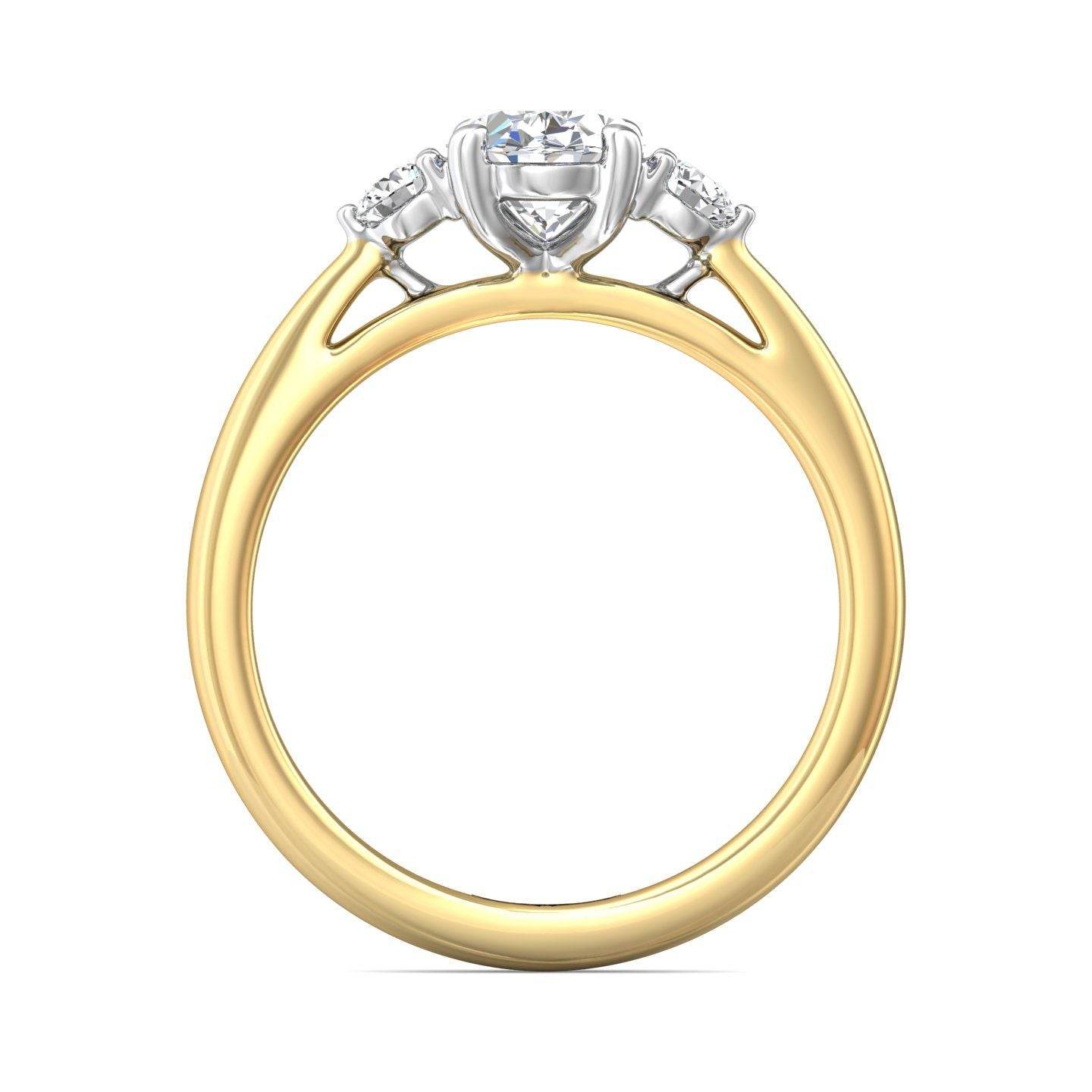 Trilogy Oval Cut Centre Stone Diamond Engagement Ring Side Stones Round Cut 3 Claw Setting-18K Yellow - DG & Co. Jewellery