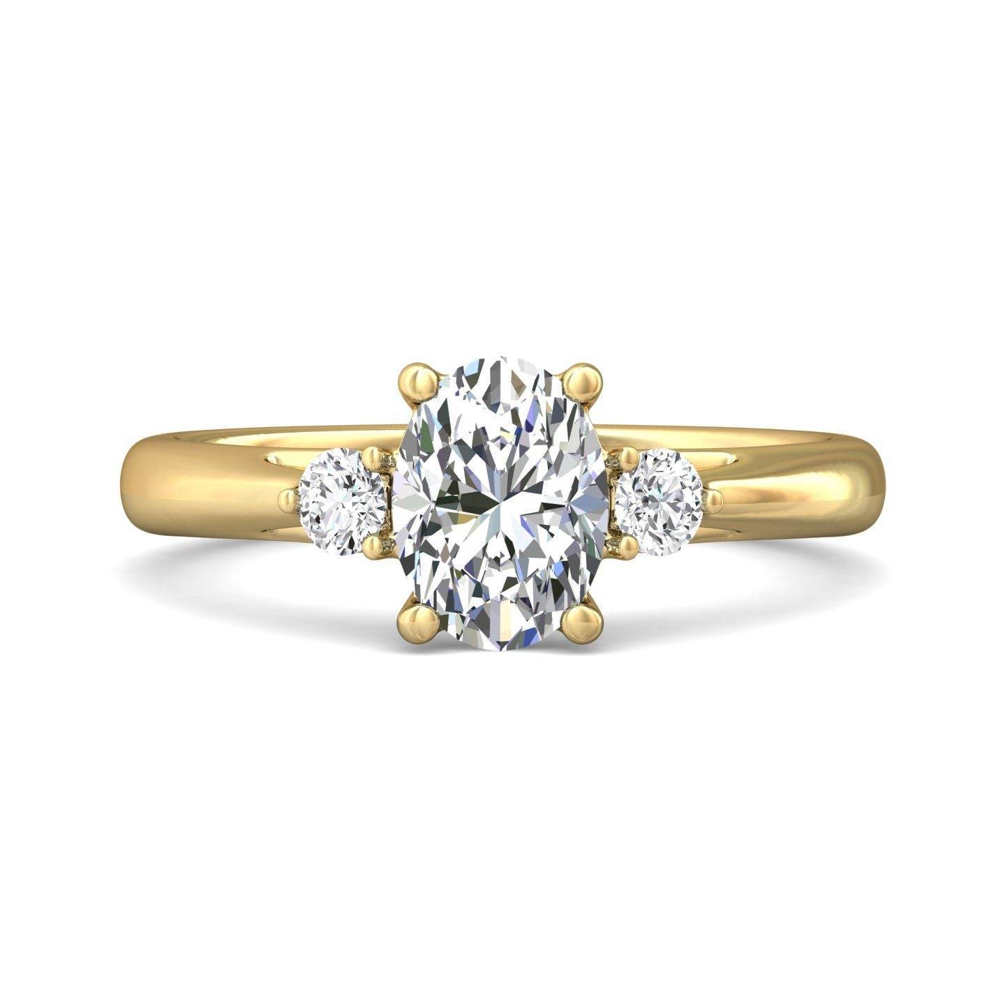 Trilogy Oval Cut Centre Stone Diamond Engagement Ring Side Stones Round Cut 3 Claw Setting-18K Yellow - DG & Co. Jewellery