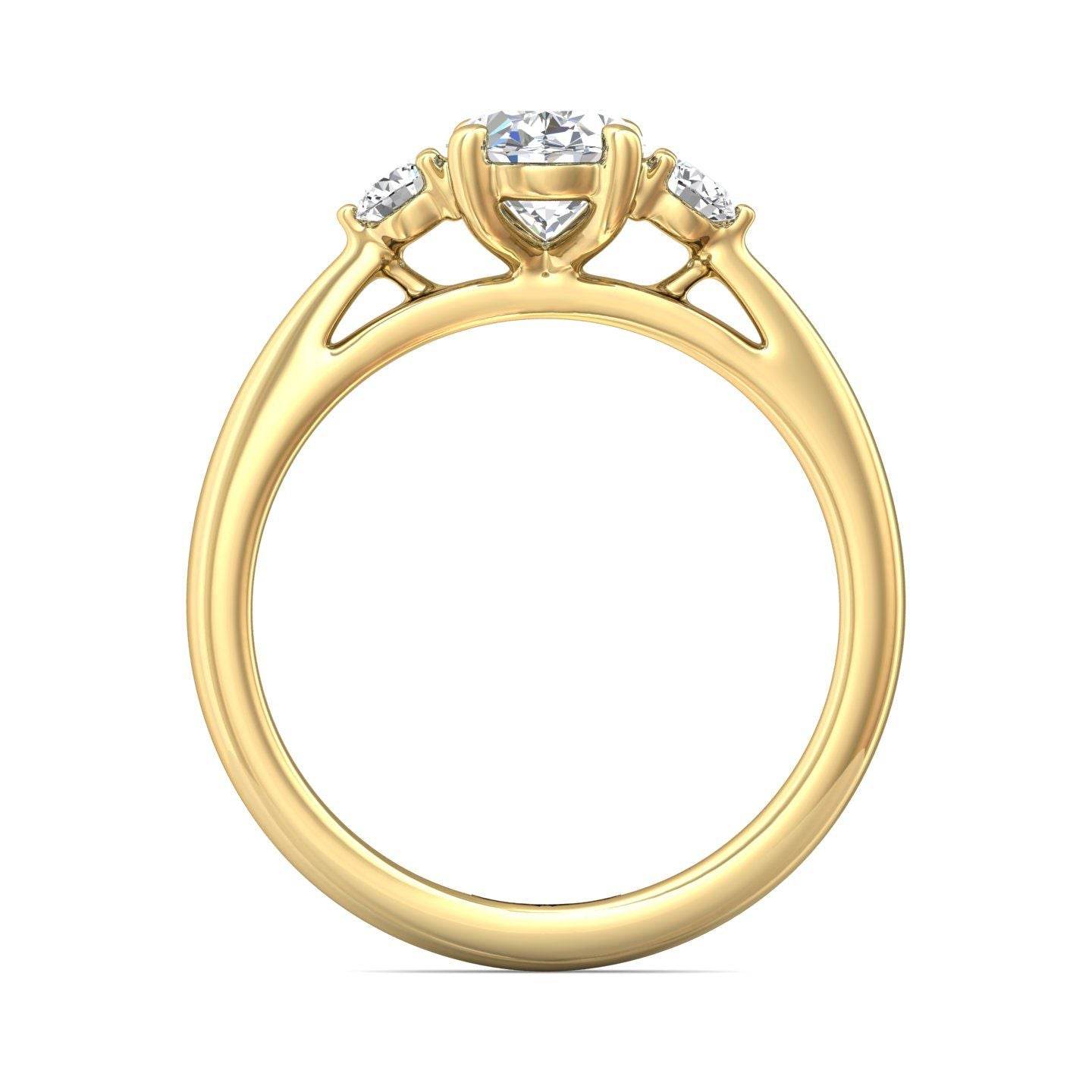 Trilogy Oval Cut Centre Stone Diamond Engagement Ring Side Stones Round Cut 3 Claw Setting-18K Yellow - DG & Co. Jewellery