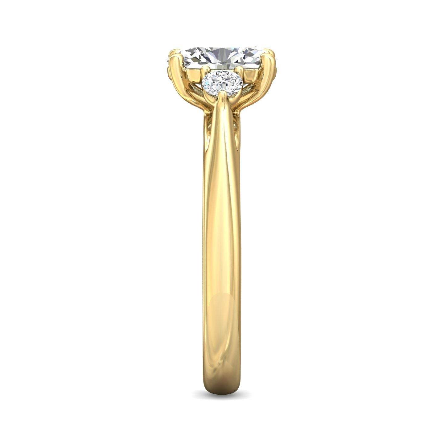 Trilogy Oval Cut Centre Stone Diamond Engagement Ring Side Stones Round Cut 3 Claw Setting-18K Yellow - DG & Co. Jewellery