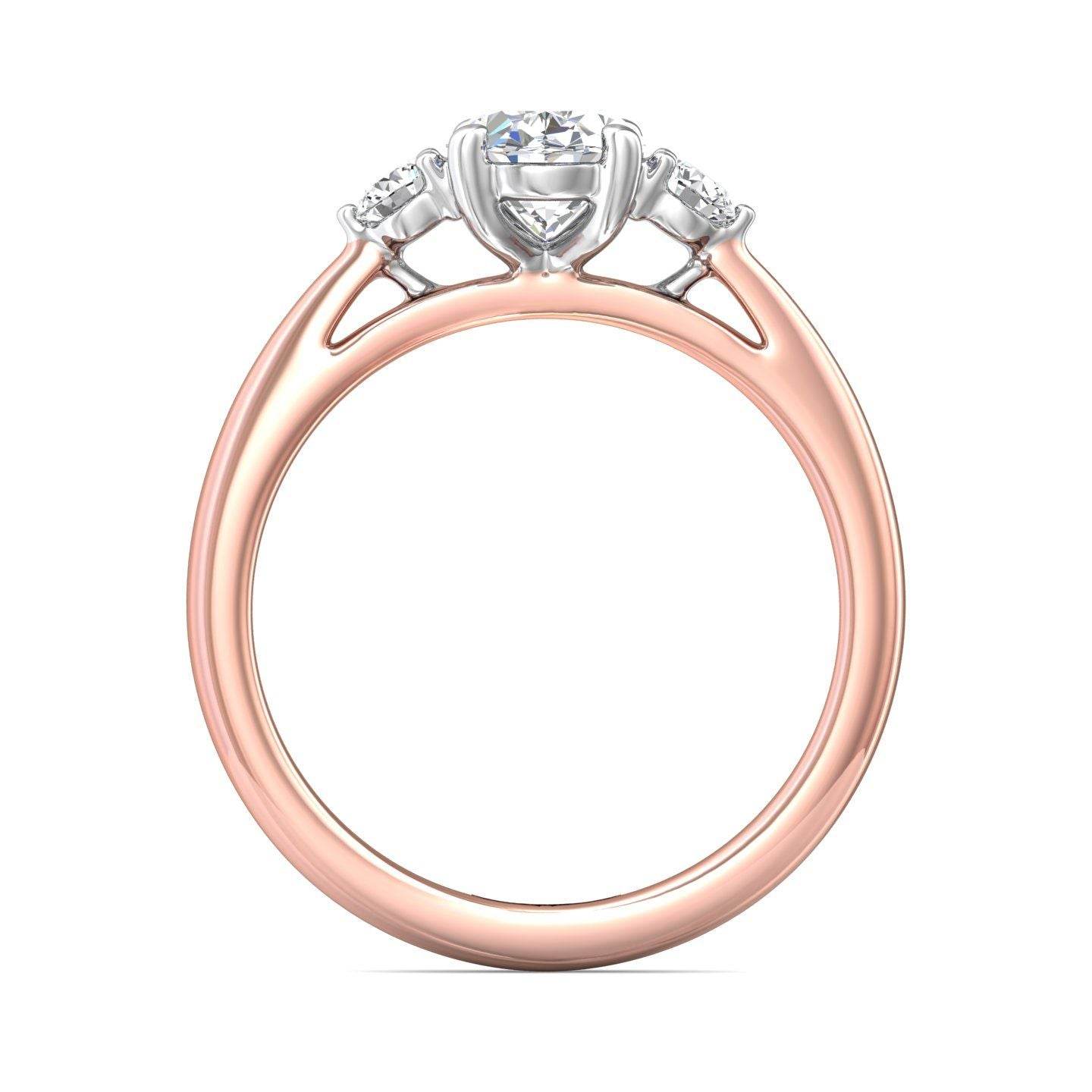 Trilogy Oval Cut Centre Stone Diamond Engagement Ring Side Stones Round Cut 3 Claw Setting-18K Rose - DG & Co. Jewellery