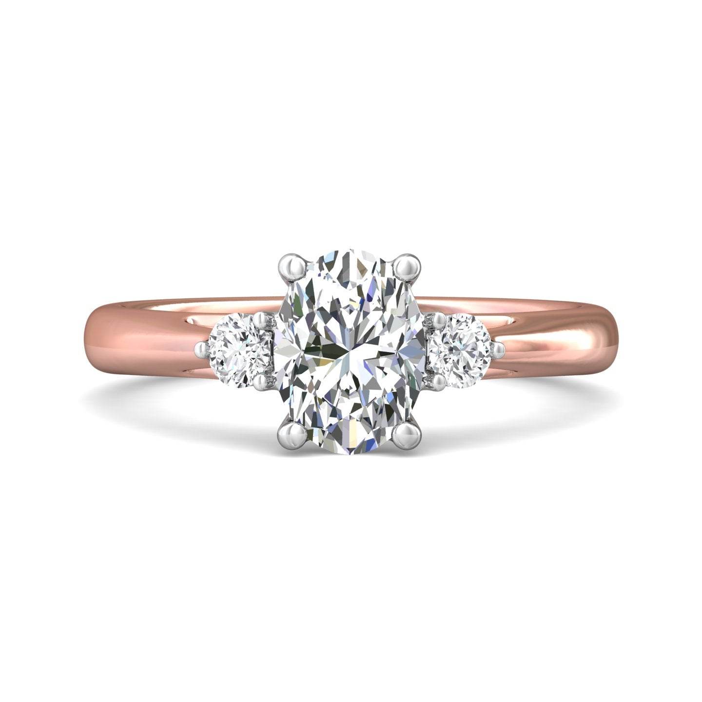 Trilogy Oval Cut Centre Stone Diamond Engagement Ring Side Stones Round Cut 3 Claw Setting-18K Rose - DG & Co. Jewellery