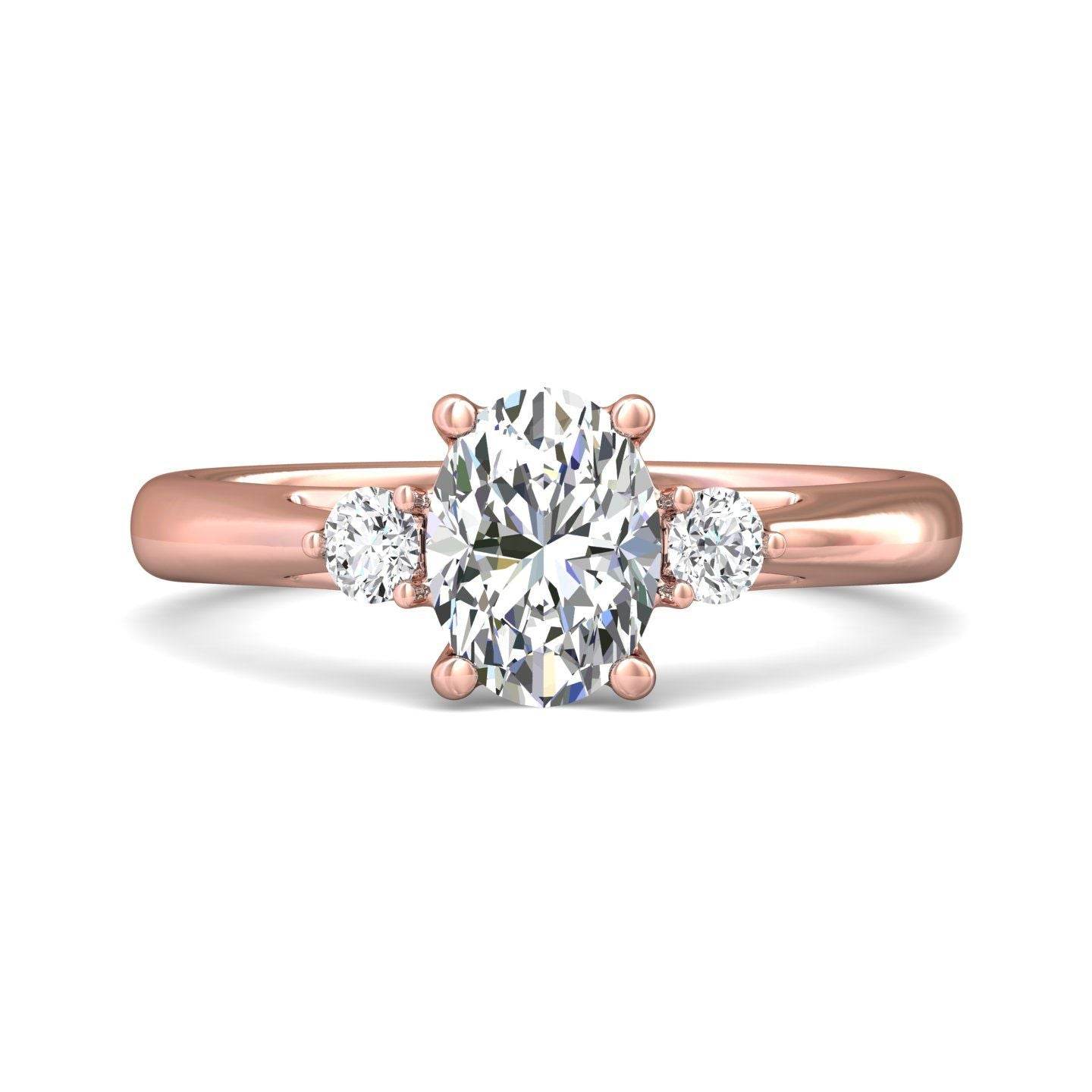 Trilogy Oval Cut Centre Stone Diamond Engagement Ring Side Stones Round Cut 3 Claw Setting-18K Rose - DG & Co. Jewellery