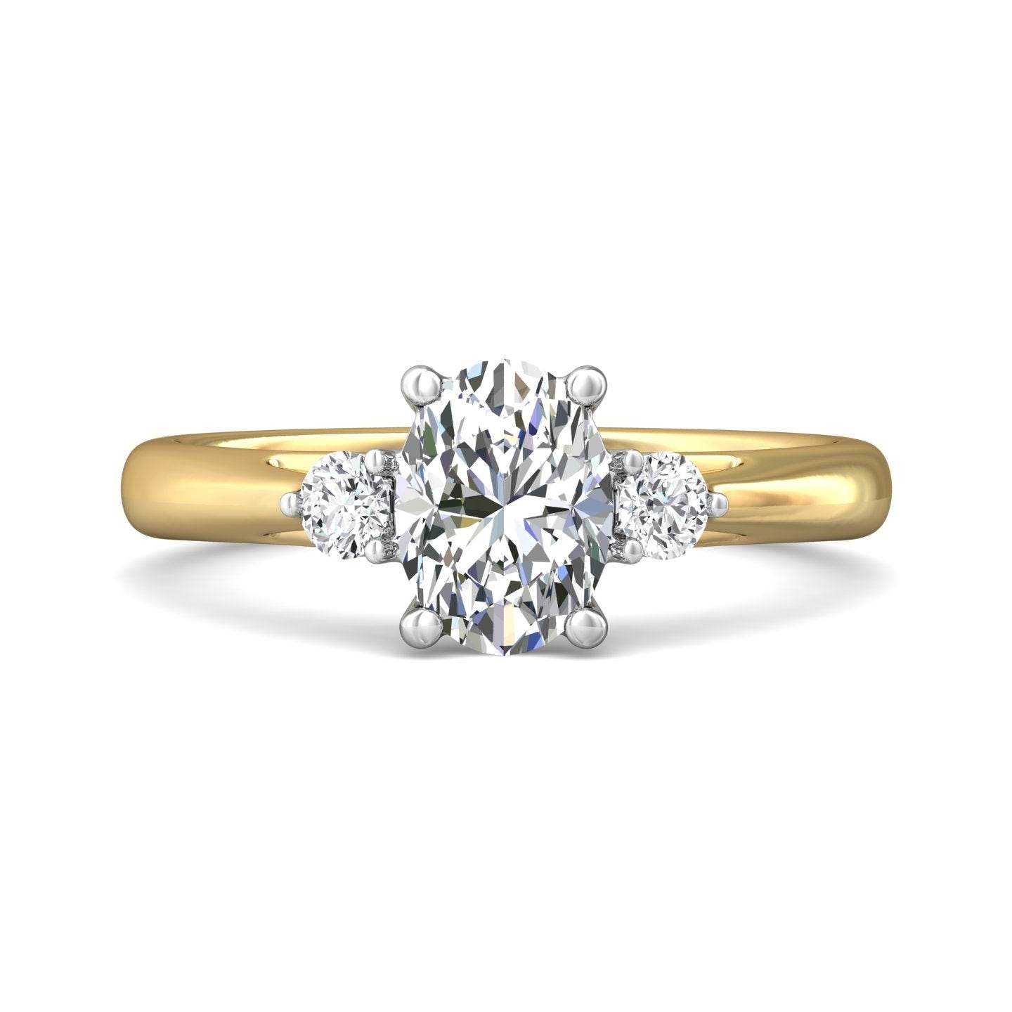 Trilogy Oval Cut Centre Stone Diamond Engagement Ring Side Stones Round Cut 3 Claw Setting-18K Yellow - DG & Co. Jewellery