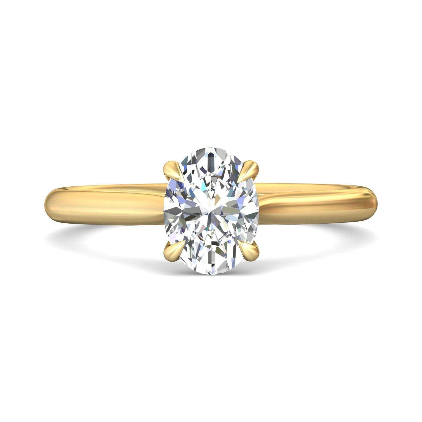 Oval Cut Solitaire Diamond Engagement Ring 4 Claw Setting In a Plain Band - 18K Yellow - DG & Co. Jewellery