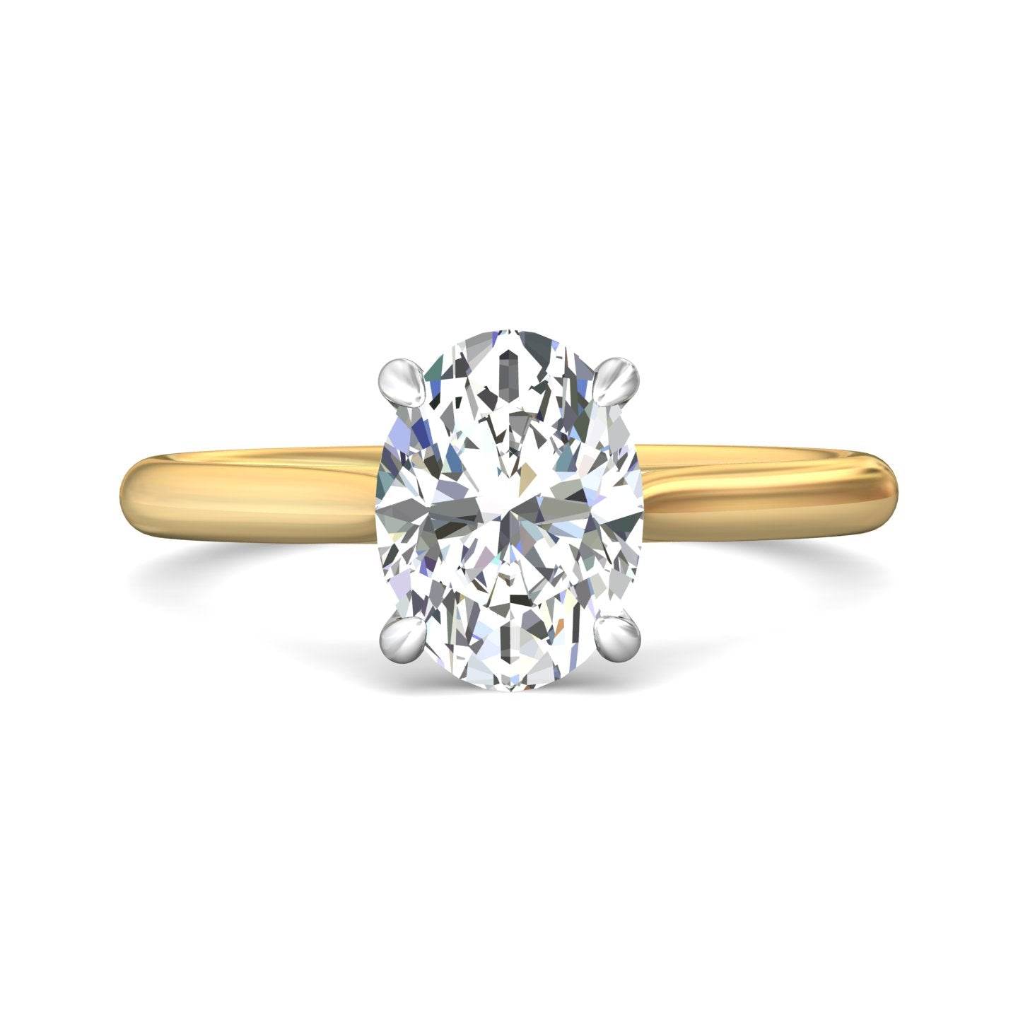 Oval Cut Solitaire Diamond Engagement Ring 4 Claw Setting In a Plain Band - 18K Yellow - DG & Co. Jewellery
