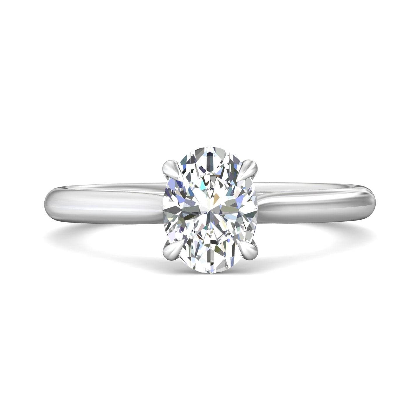 Oval Cut Solitaire Diamond Engagement Ring 4 Claw Setting In a Plain Band - Platinum - DG & Co. Jewellery