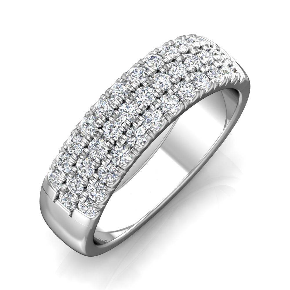 Three Row Diamond Wedding Band Half Way Pave Setting In 18K White Gold - DG & Co. Jewellery