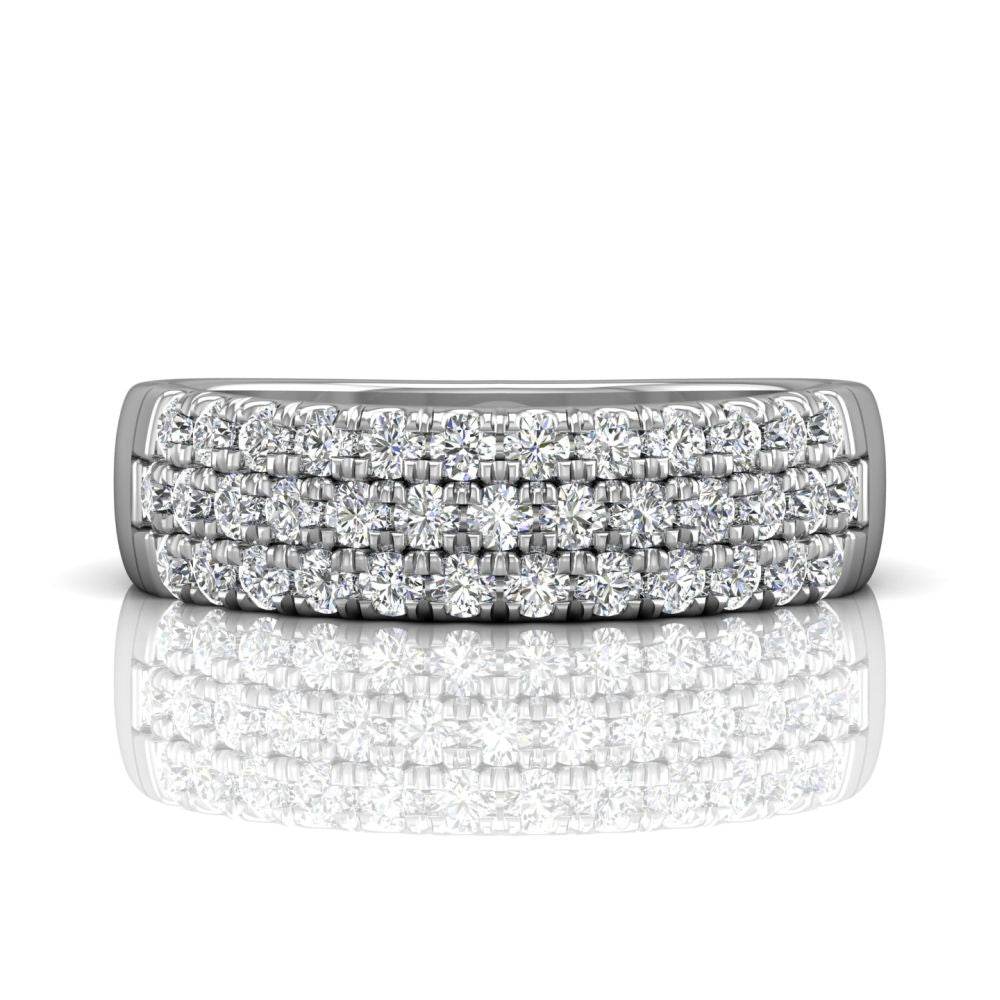 Three Row Diamond Wedding Band Half Way Pave Setting In 18K White Gold - DG & Co. Jewellery