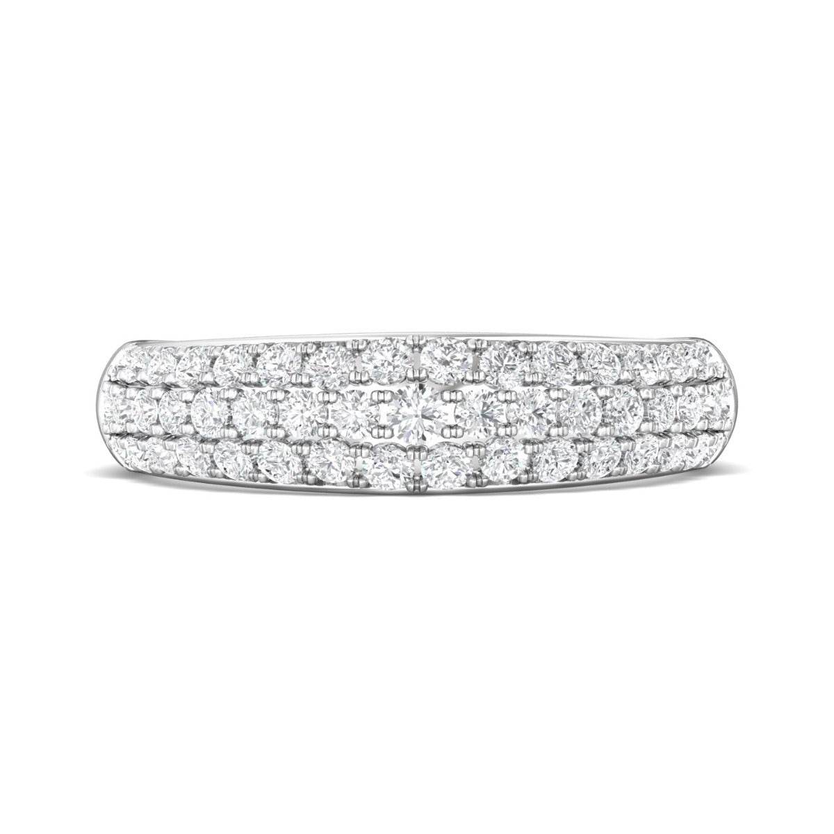 Pave Set 3 Row Diamond Wide Wedding Ring In 18K White Gold - DG & Co. Jewellery