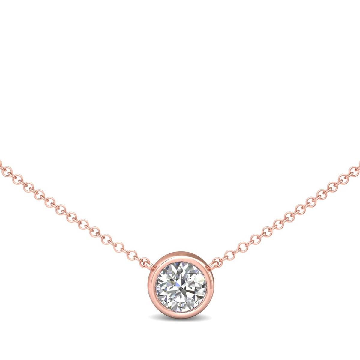Solitaire Diamond Necklace Bezel Setting Adjustable Chain In 18K Rose Gold - DG & Co. Jewellery