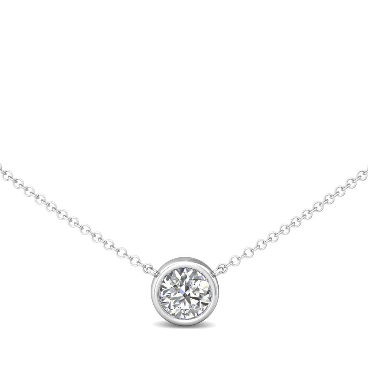 1.00CT Lab Grown Full Bezel Solitaire Diamond Pendant adjustable chain In 18K White Gold - DG & Co. Jewellery