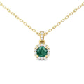 Emerald Gemstone Halo Style Diamond Pendant 4 Claw Setting In 18K Yellow Gold - DG & Co. Jewellery
