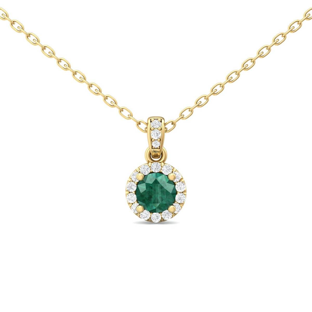 Emerald Gemstone Halo Style Diamond Pendant 4 Claw Setting In 18K Yellow Gold - DG & Co. Jewellery