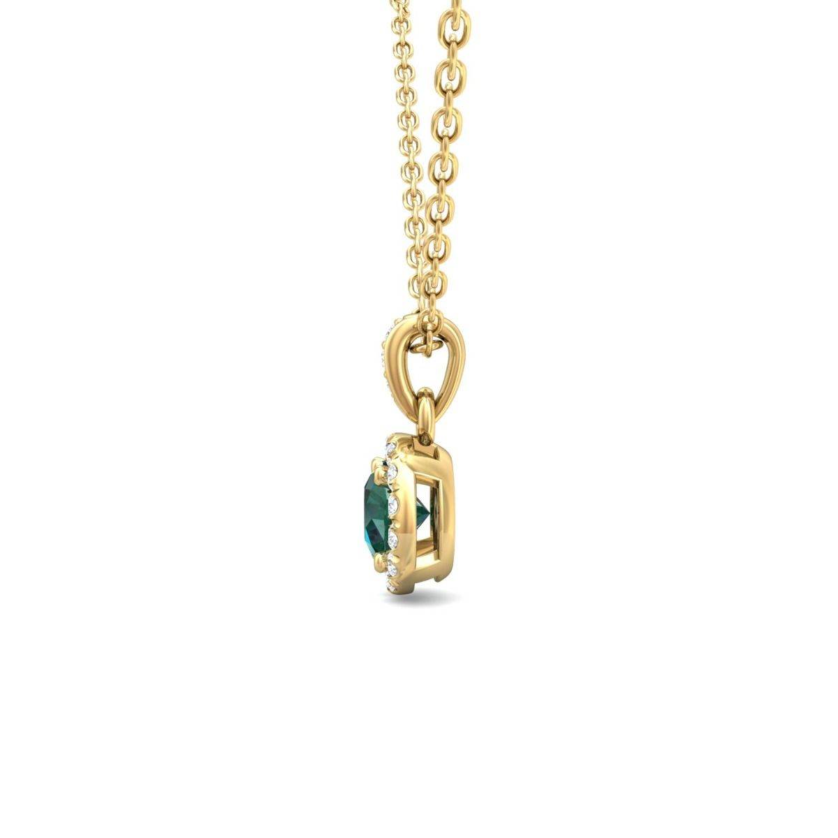 Emerald Gemstone Halo Style Diamond Pendant 4 Claw Setting In 18K Yellow Gold - DG & Co. Jewellery