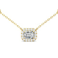 Halo Diamond Necklace Emerald Cut Four Claw Setting Adjustable Chain In 18K Yellow Gold - DG & Co. Jewellery