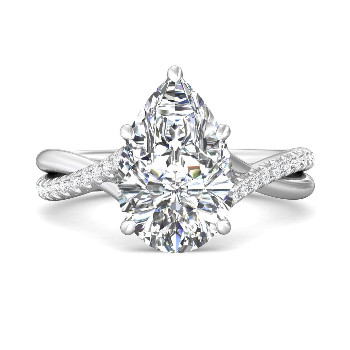 Pear Shape Cross over Double Band Pave Setting Diamond Ring 6 Claw Setting - 18K White - DG & Co. Jewellery