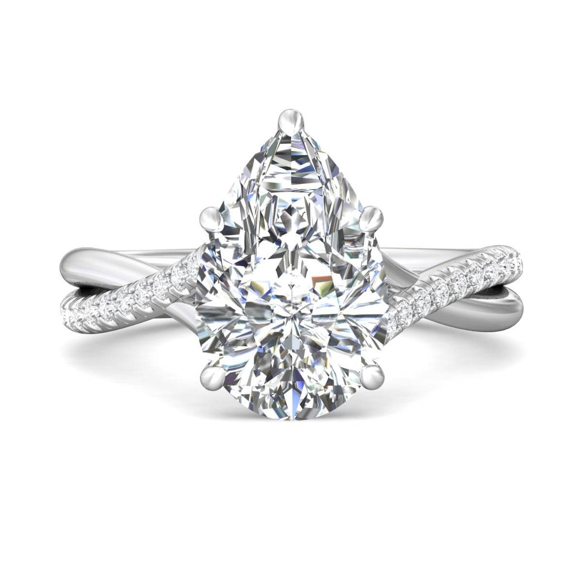 Pear Shape Cross over Double Band Pave Setting Diamond Ring 6 Claw Setting - Platinum - DG & Co. Jewellery