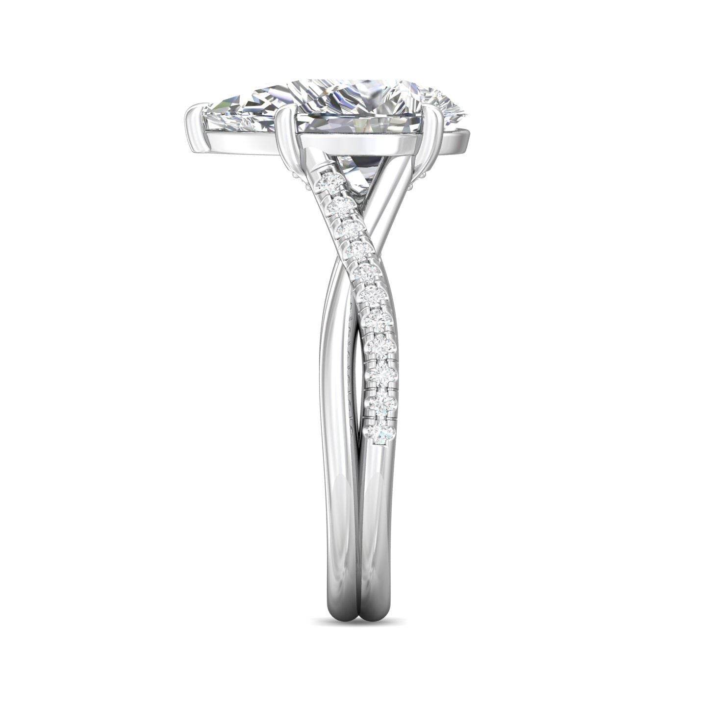 Pear Shape Cross over Double Band Pave Setting Diamond Ring 6 Claw Setting - Platinum - DG & Co. Jewellery