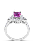 Vintage Style Cushion Cut Pink Sapphire Diamond Halo Engagement Pave Setting Ring In 18K White Gold - DG & Co. Jewellery