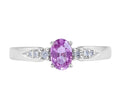 Trilogy Pink Sapphire Oval Cut Diamond Engagement Ring Claw Setting In 14 Karat White Gold - DG & Co. Jewellery