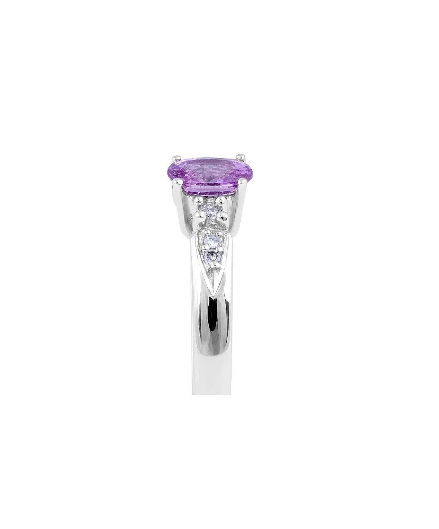 Trilogy Pink Sapphire Oval Cut Diamond Engagement Ring Claw Setting In 14 Karat White Gold - DG & Co. Jewellery