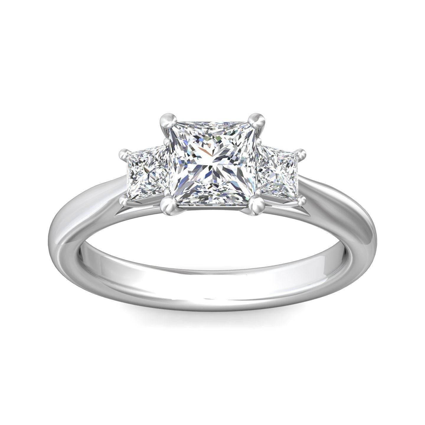 Trilogy 3 Stone 4 Claw Princess Cut Diamond Engagement Ring In a Plain Tapered band -Platinum - DG & Co. Jewellery