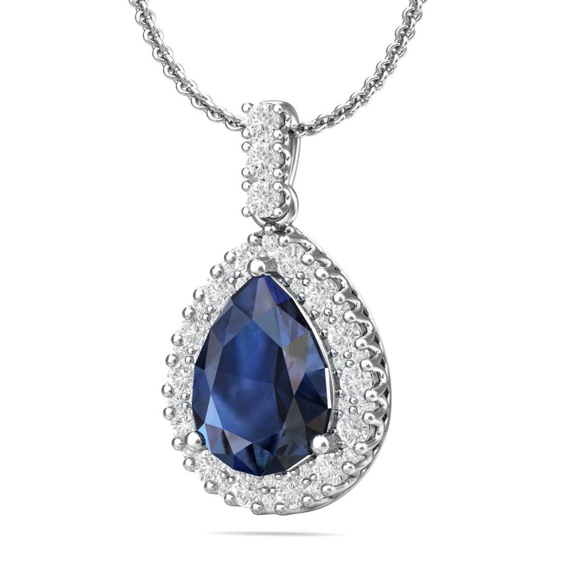 Pear Shape Sapphire Diamond Halo Pendant 1.25CT 4 Claw Setting In 18K White Gold - DG & Co. Jewellery