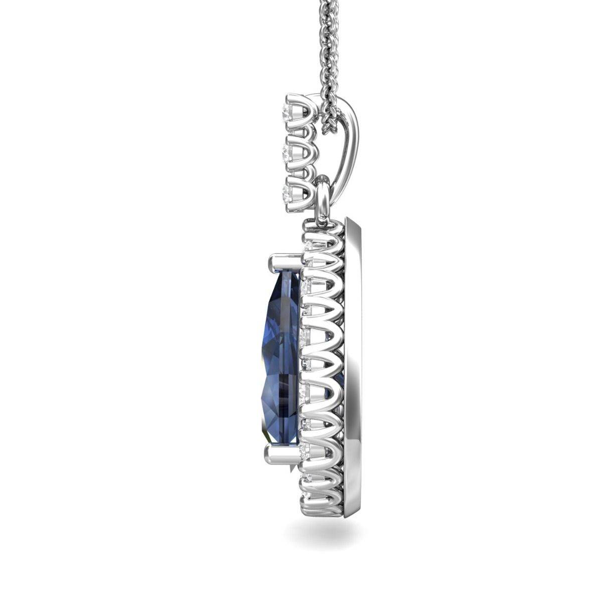 Pear Shape Sapphire Diamond Halo Pendant 1.25CT 4 Claw Setting In 18K White Gold - DG & Co. Jewellery